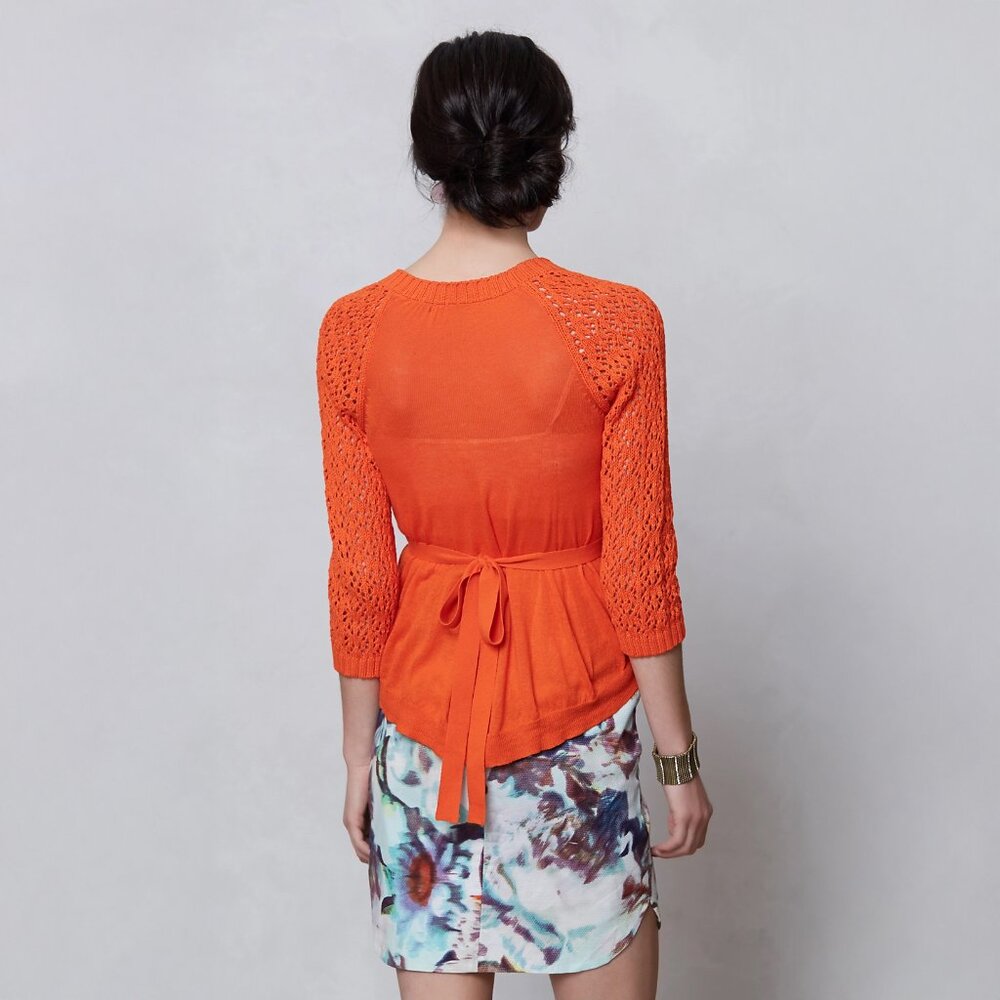 Knitted & Knotted Tethered Pointelle Cardigan in Orange - sz Small - Picture 3 of 14